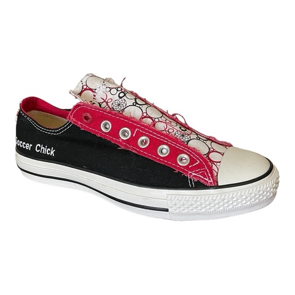 Converse One Reds “Soccer Chick” Custom Sneakers | Women’s 8 | Red & Black Y2K - Picture 2 of 16